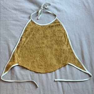 Mustard Floral Halter Top W/ Blue Trim